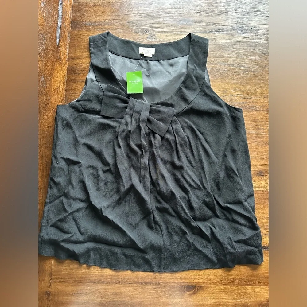 Kate Spade Black Tie Front Sleeveless Blouse- size Large